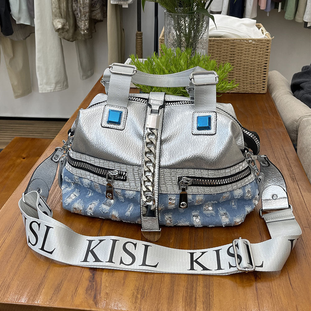 ripped chain portable messenger bag for women