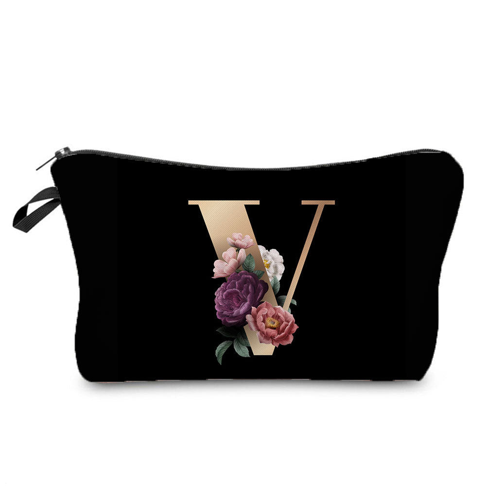 creative portable toiletry black background gold letter printing makeup storage bag