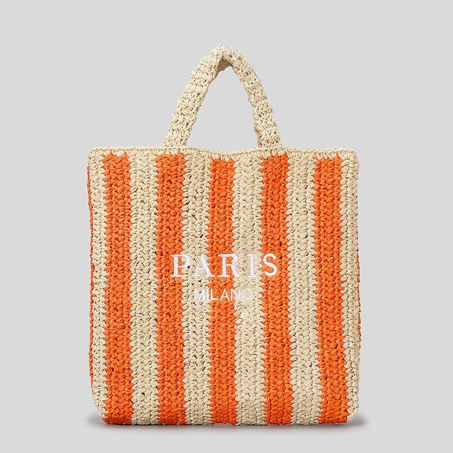 striped hand woven straw bag womens embroidered letters