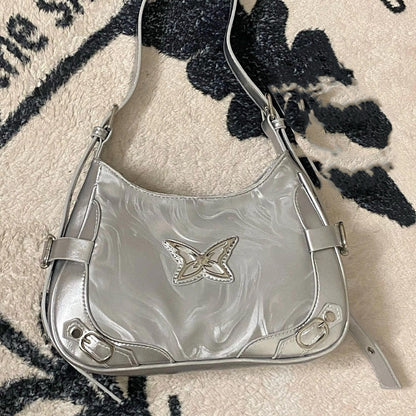 niche retro butterfly contrast color motorcycle underarm bag for women