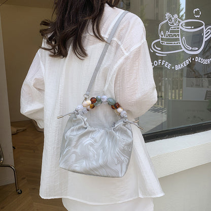 Womens Stylish Pleated Minimalist Pearl Crossbody Bag