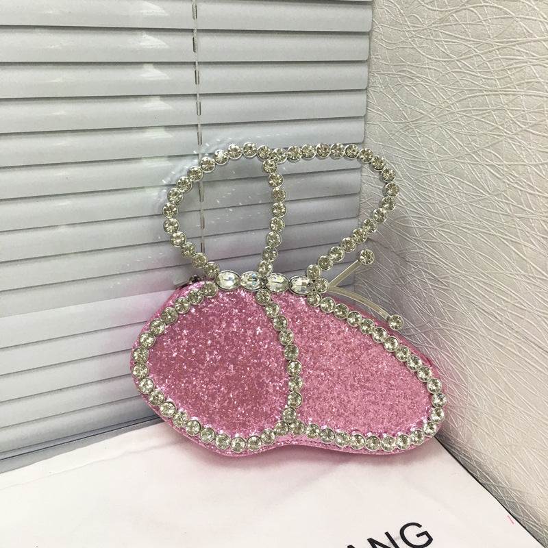 butterfly dinner shiny crystal bag diamond clutch lipstick rhinestone niche handbag