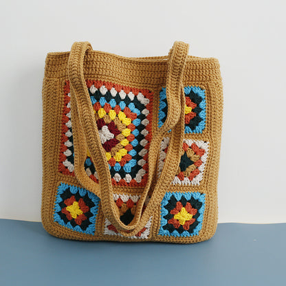 wool weaving check pattern shoulder bag