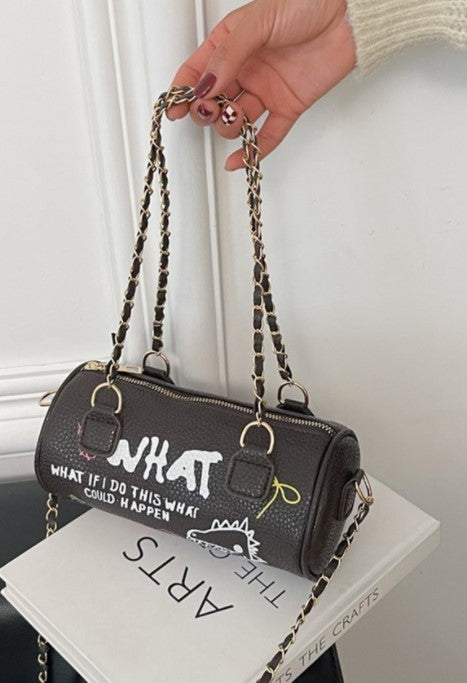 small handbags womens bag cylinder graffiti shoulder