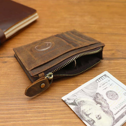 leather zipper tracker case card holder