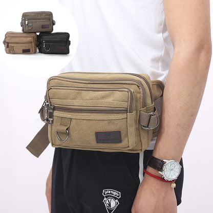 canvas fanny pack with 4 zipper pockets men waist bag hip bum bag with adjustable strap for outdoors workout traveling casual running hiking cycling