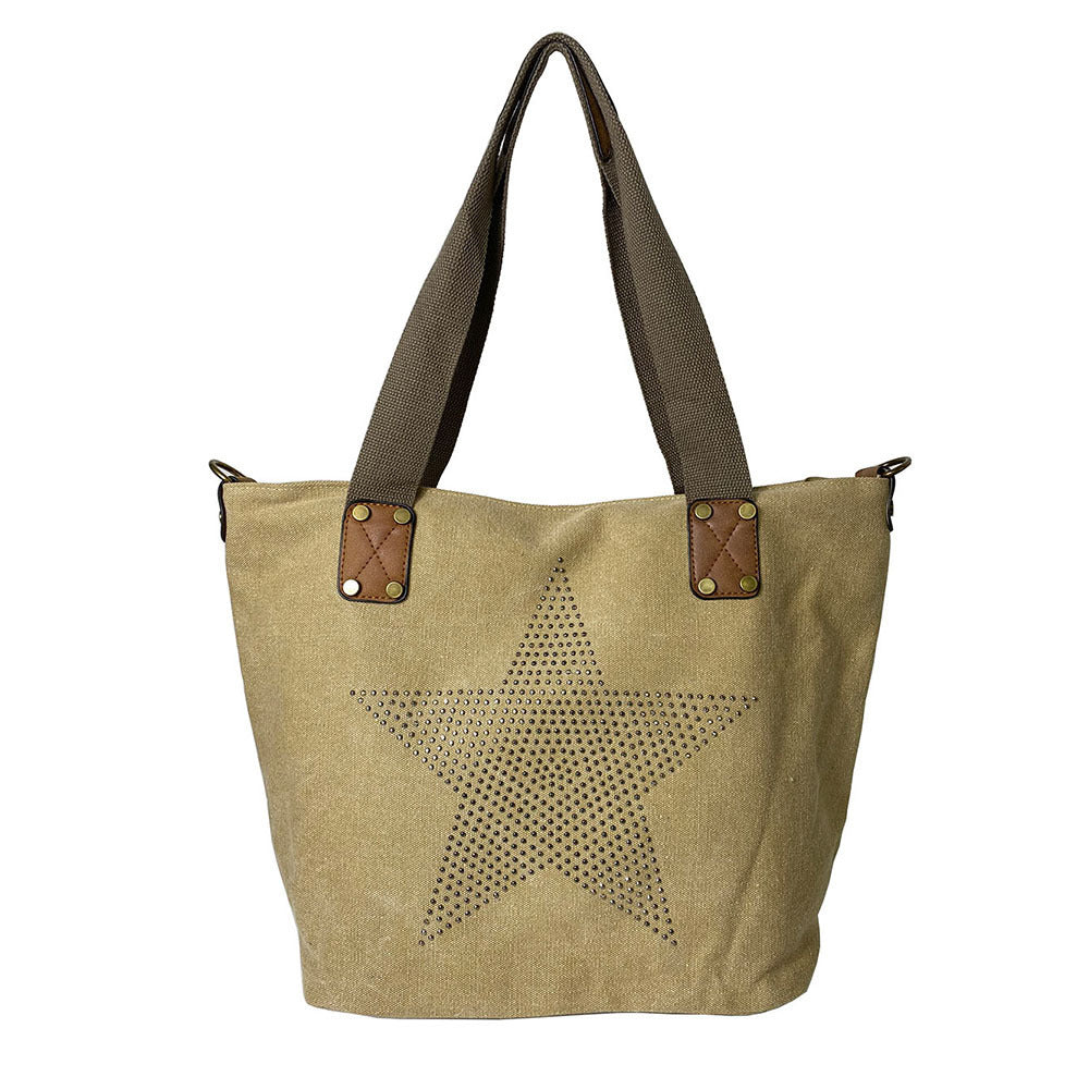 popular canvas printed five pointed star handbag