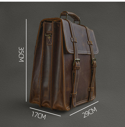 multifunctional crazy horse leather vintage leather backpack