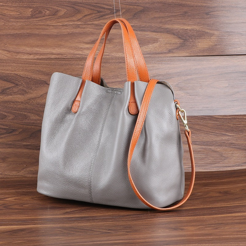 womens simple casual soft leather tote bag