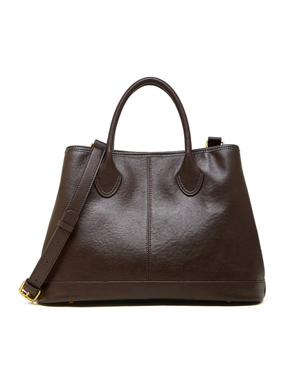 Simple High-Capacity Top-Grain Leather ToteCrossbody Bag For Women