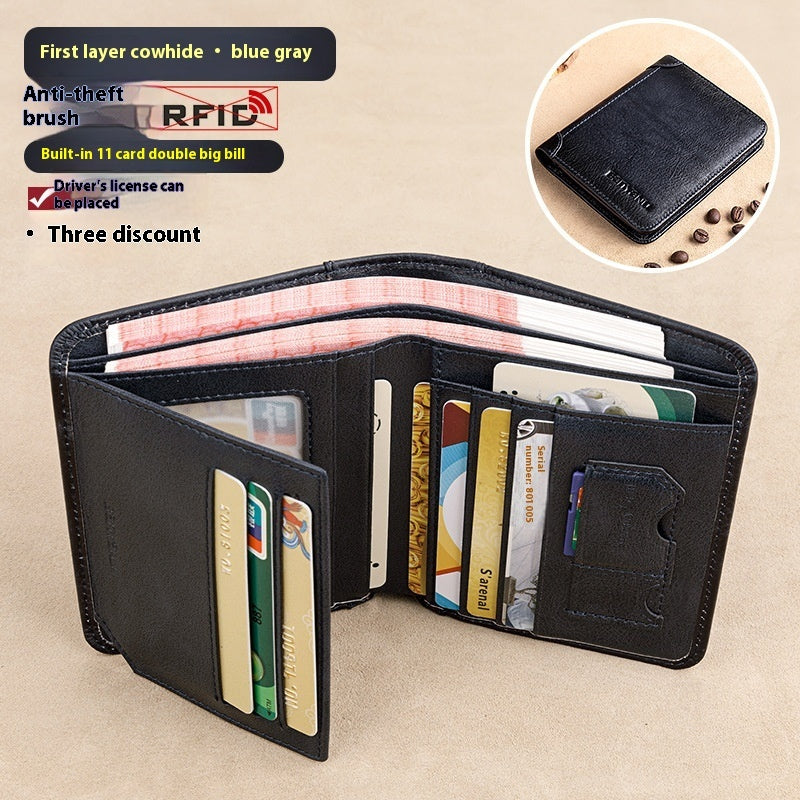 mens wallet rfid anti theft swiping ultra thin first layer cowhide