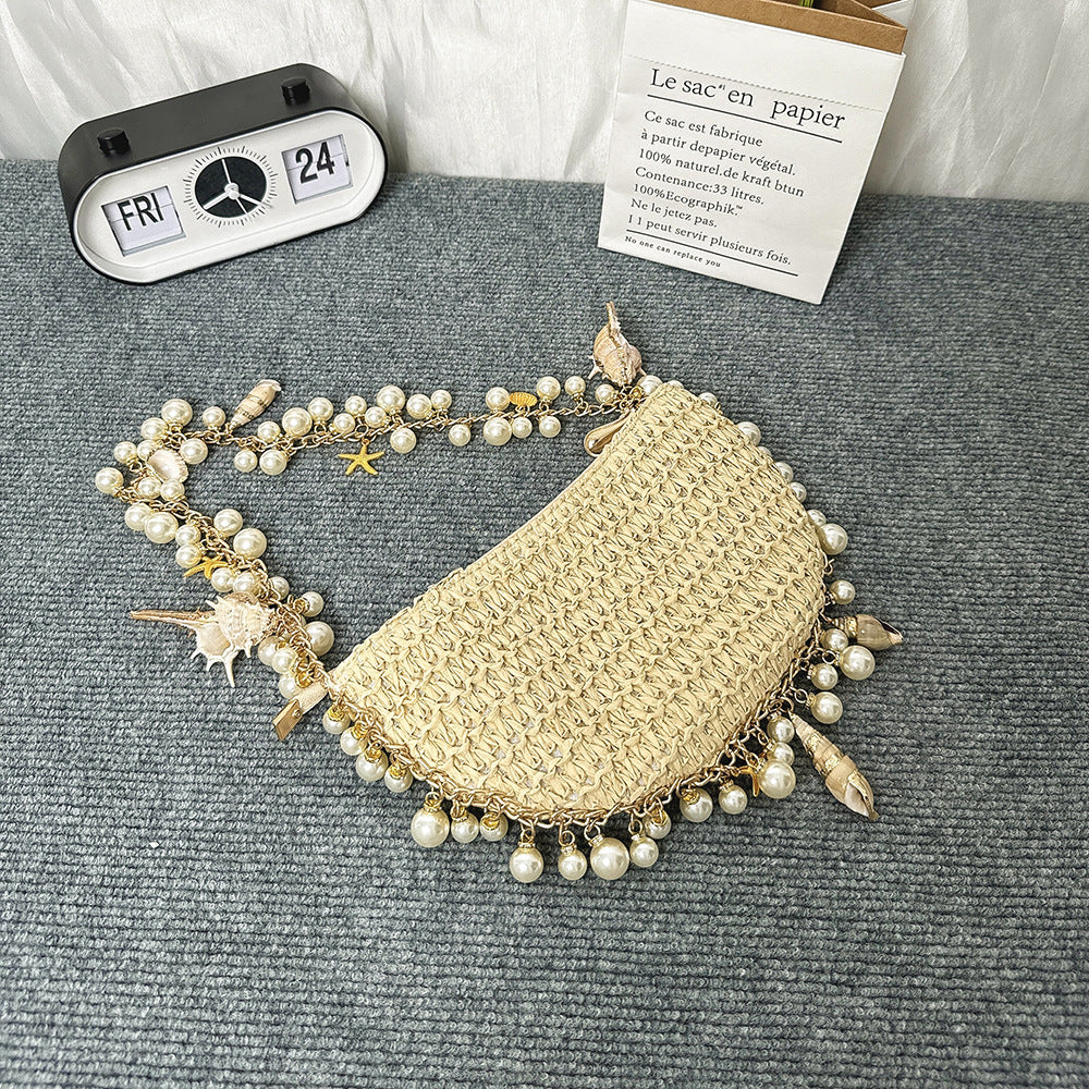 summer seaside holiday pearl conch straw bag