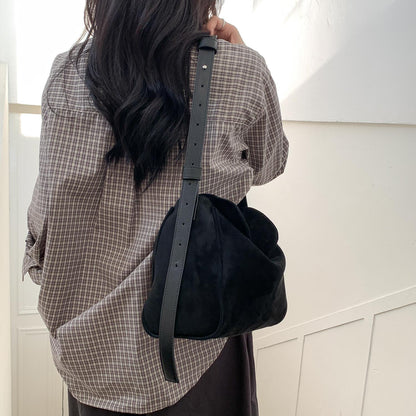 Retro Flap-style Suede Mini Square Fallwinter A Versatile Solid-color Tote Or Shoulder Bag For Women