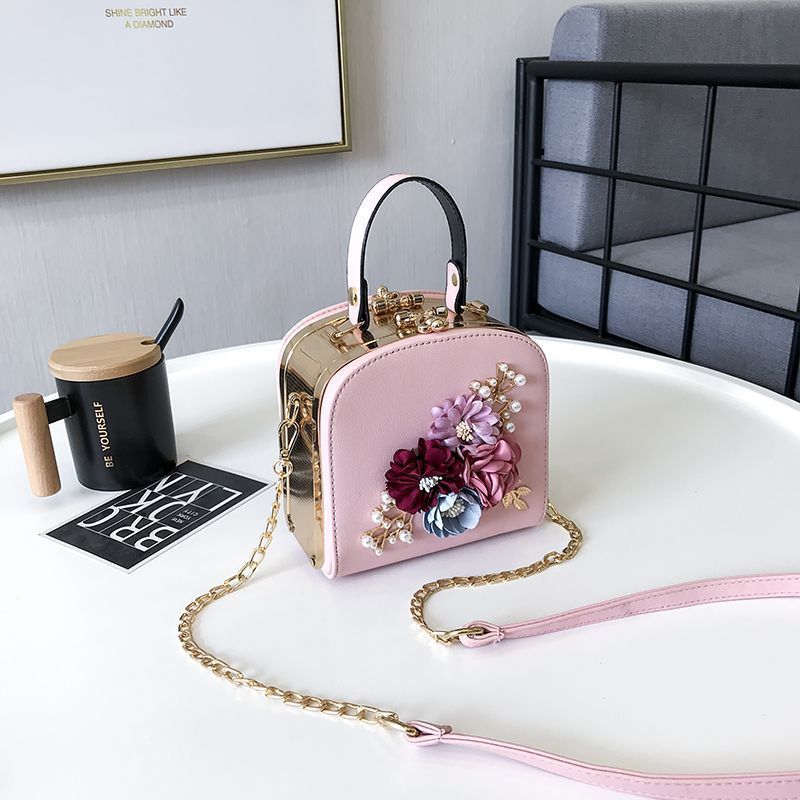 metal clip small square bag new fashion dinner flower shoulder