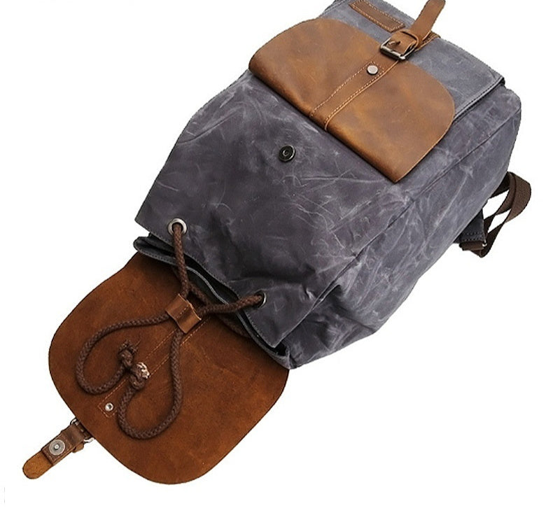 waterproof outdoor travel crazy horse leather casual nylon mens backpack canvas bag