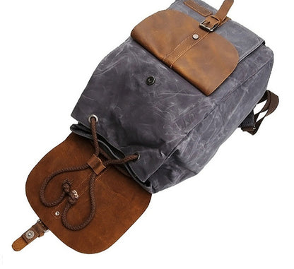 waterproof outdoor travel crazy horse leather casual nylon mens backpack canvas bag