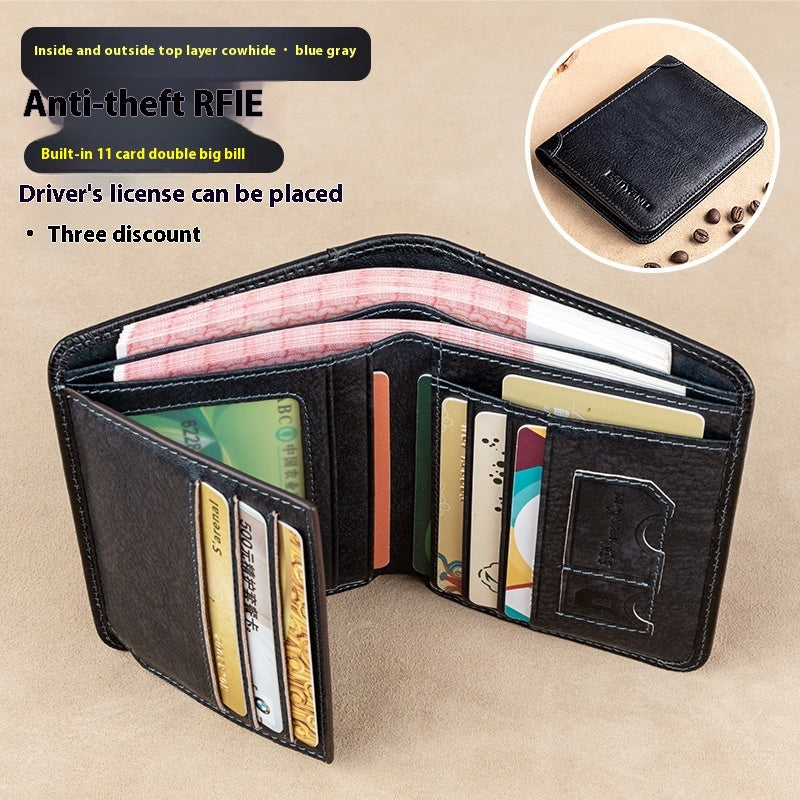 mens wallet rfid anti theft swiping ultra thin first layer cowhide