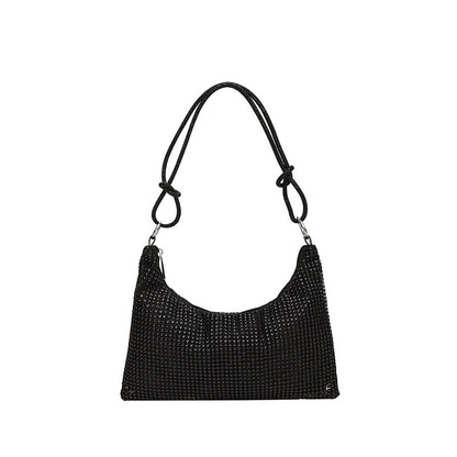 Women's Solid-Color Shiny Faux Rhinestone Zipper-Knotted Shoulder Bag