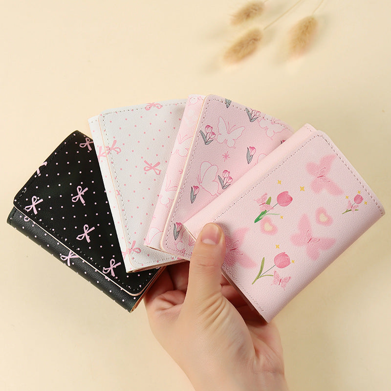 butterfly patterned short style three fold wallet multifunction