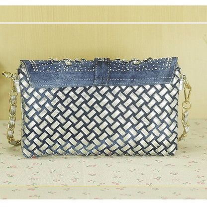 diamond denim one shoulder crossbody bag