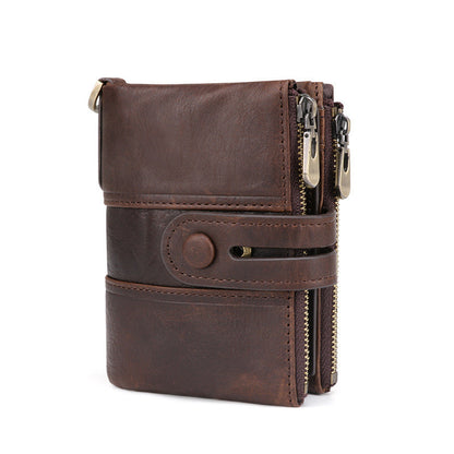 new antimagnetic retro chocolate color double zipper casual wallet