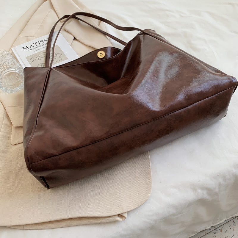 fashion handbag new autumn and winter japanese and korean large capacity soft leather shoulder bag retro casual handbag