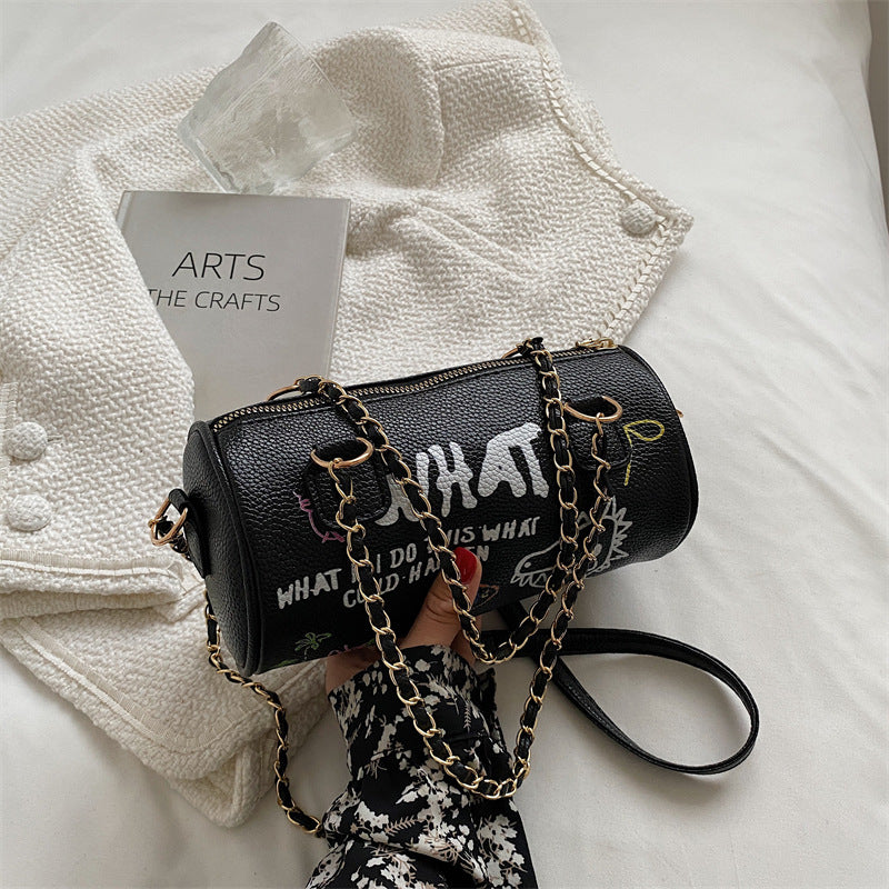 small handbags womens bag cylinder graffiti shoulder