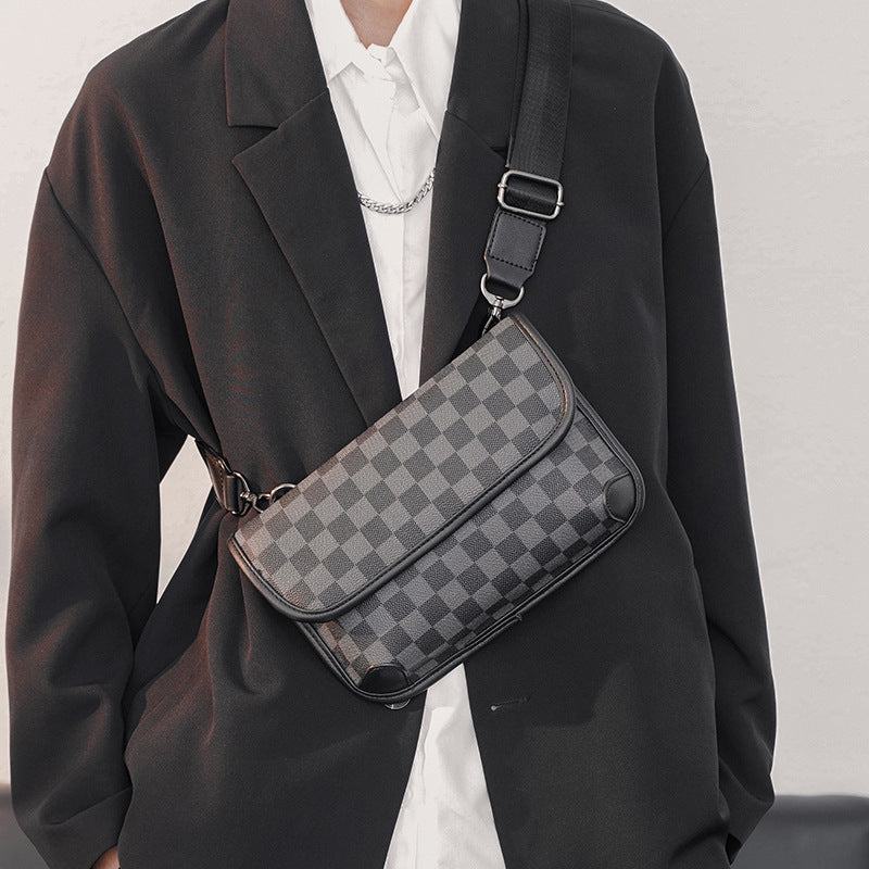 fashion leather check pattern shoulder bag street