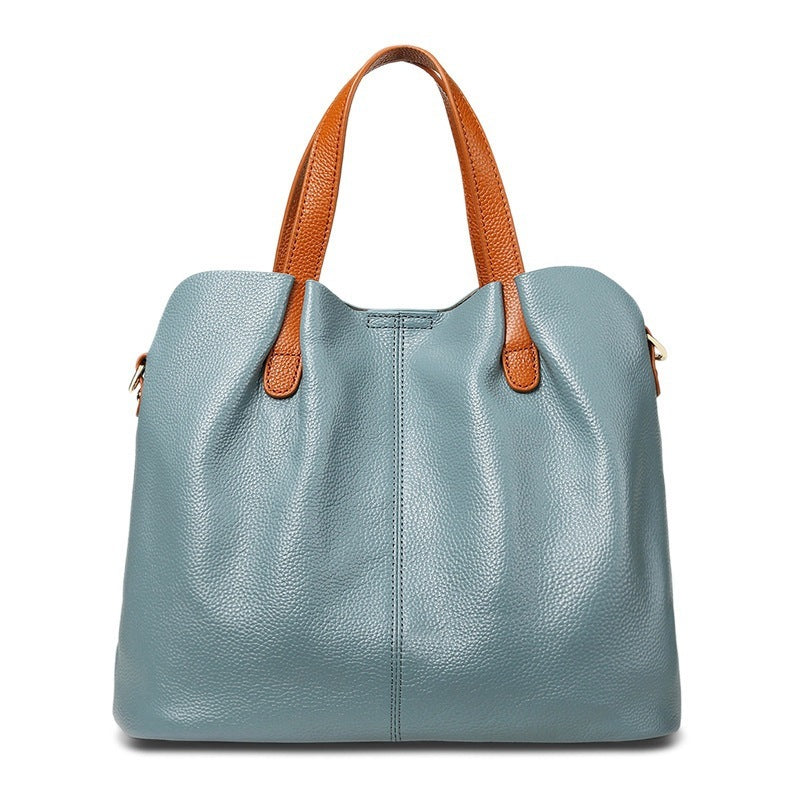 womens simple casual soft leather tote bag