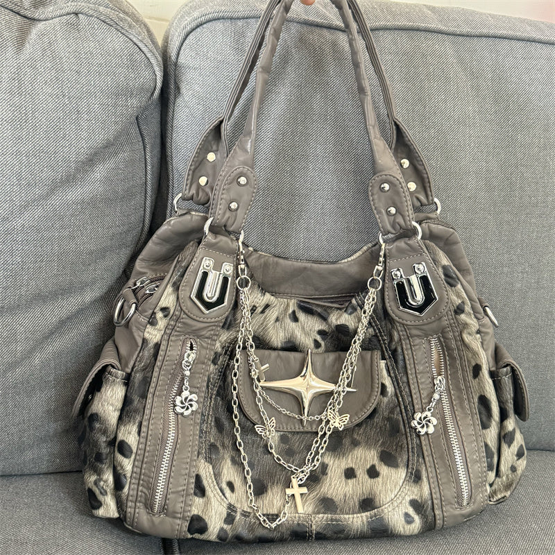 leopard print subculture retro hand held shoulder crossbody bag