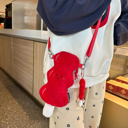 creative sugar coated haws on a stick plush crossbody bag