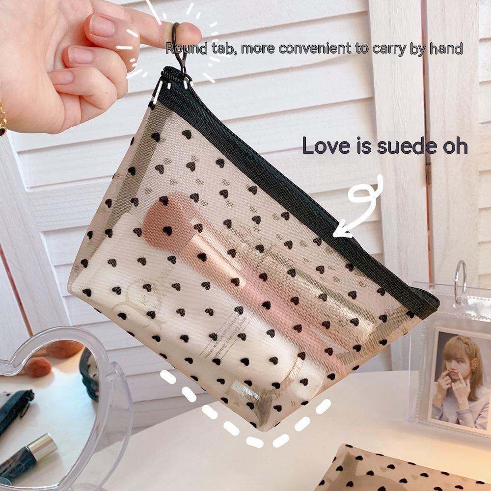 mesh cosmetic love storage bag portable