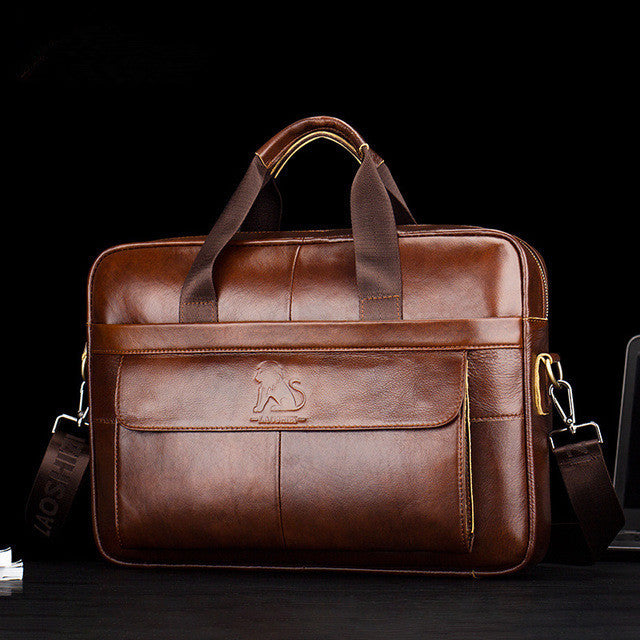 leather hand carried top layer cowhide business briefcase with large capacity