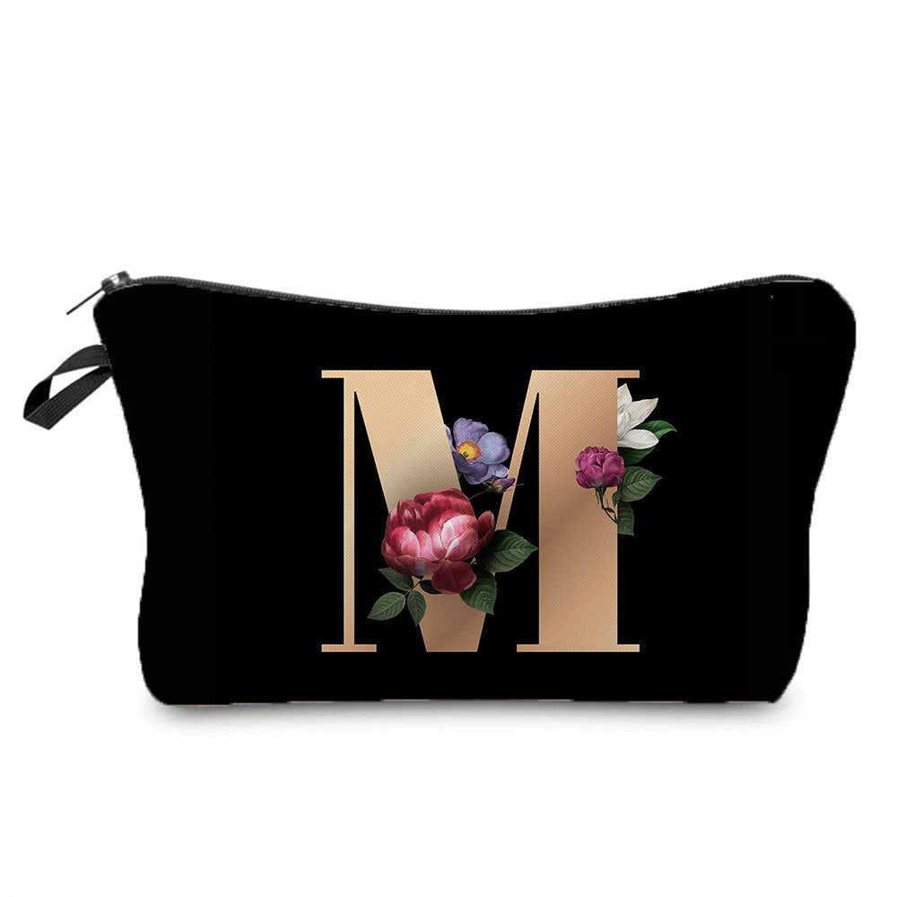 creative portable toiletry black background gold letter printing makeup storage bag