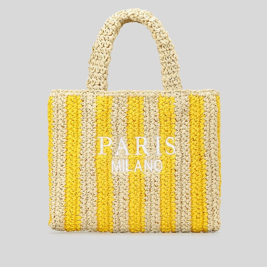 striped hand woven straw bag womens embroidered letters