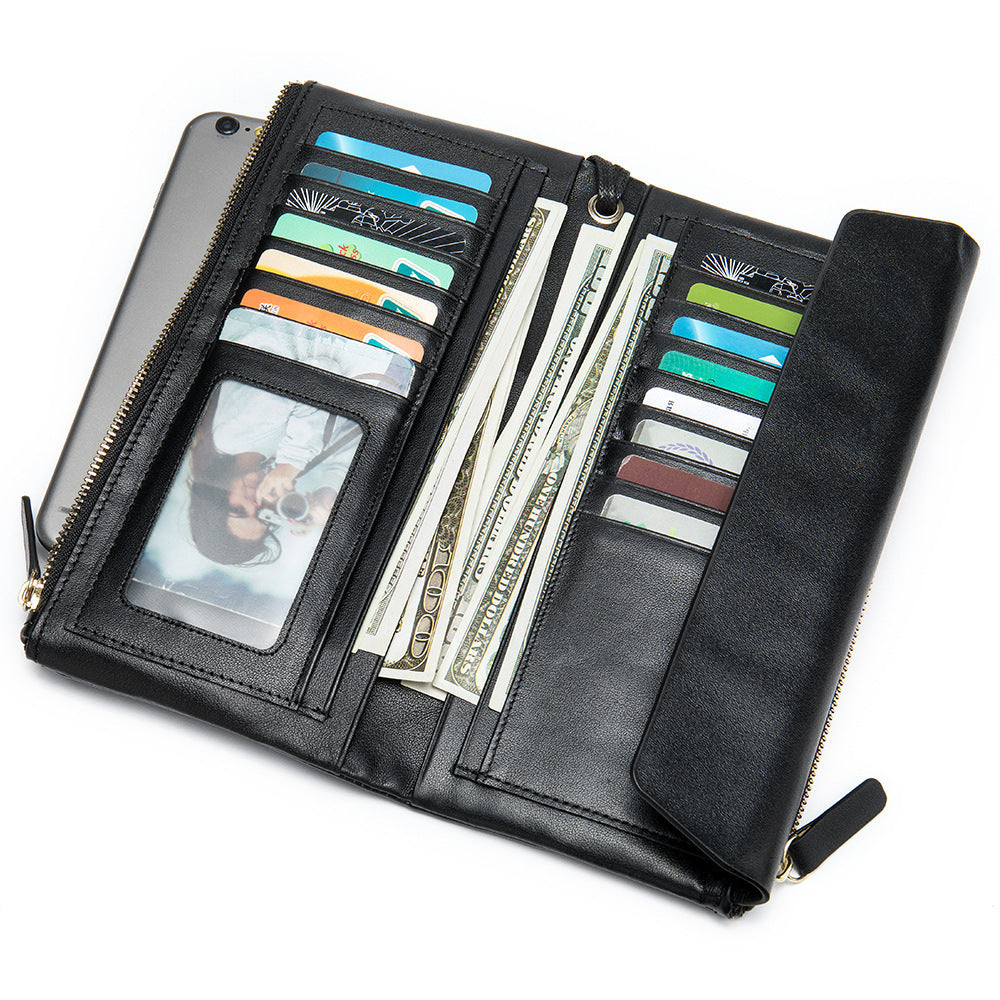 retro large capacity multiple card slots long genuine leather wallet