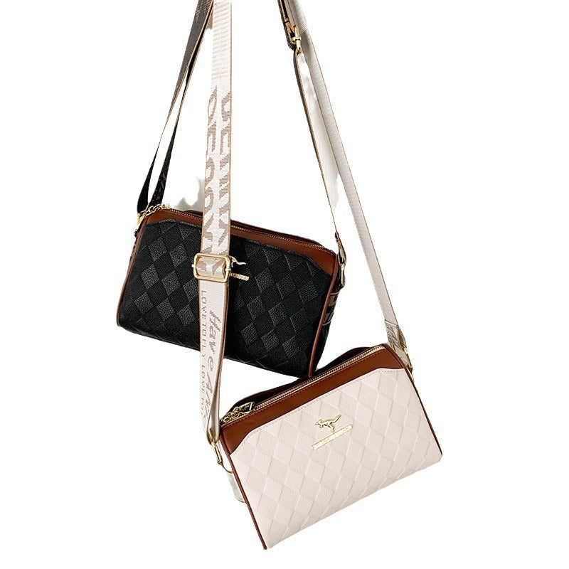 womens bag chessboard plaid one shoulder bag wide shoulder strap messenger bag retro style kangaroo handbag bags