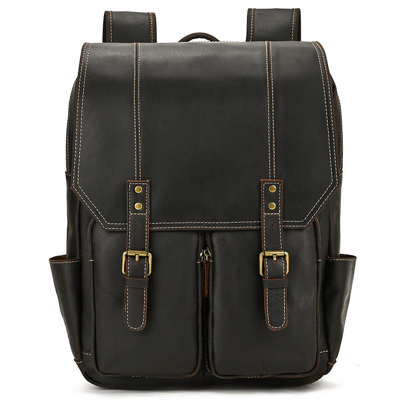 retro mens backpack cowhide large capacity 15 inch computer bag