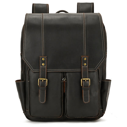 retro mens backpack cowhide large capacity 15 inch computer bag