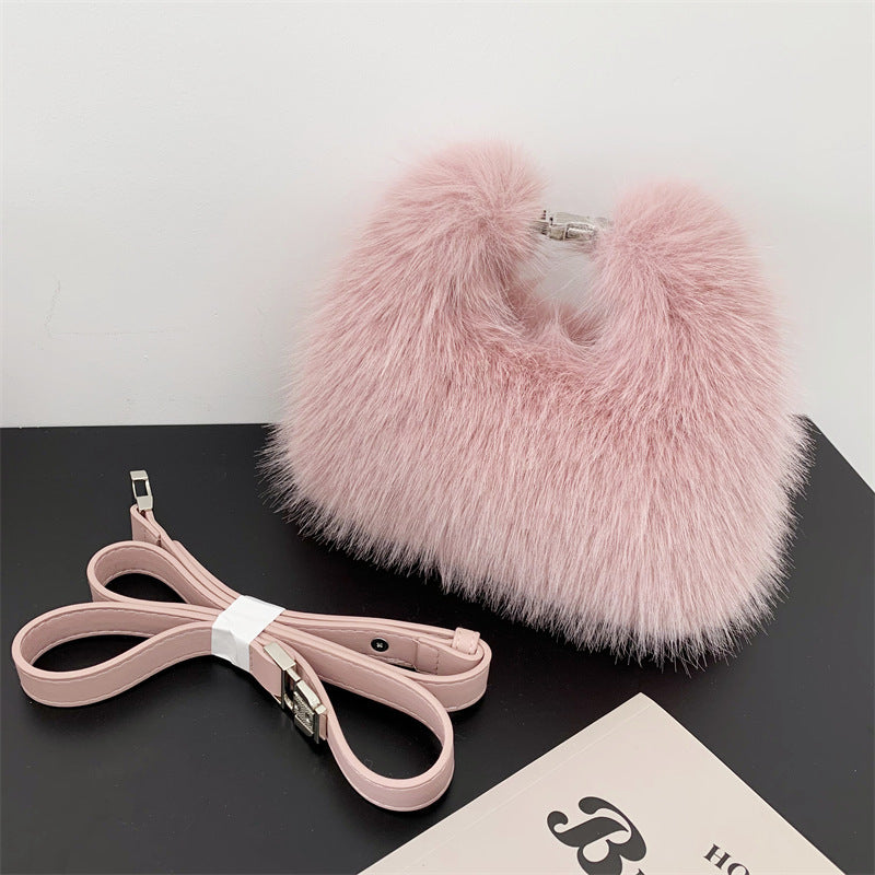 autumn and winter new imitation fox fur hand holding dinner bag