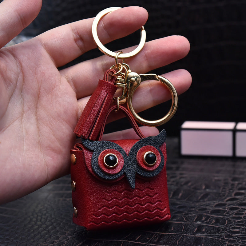 creative leather owl coin purse keychain