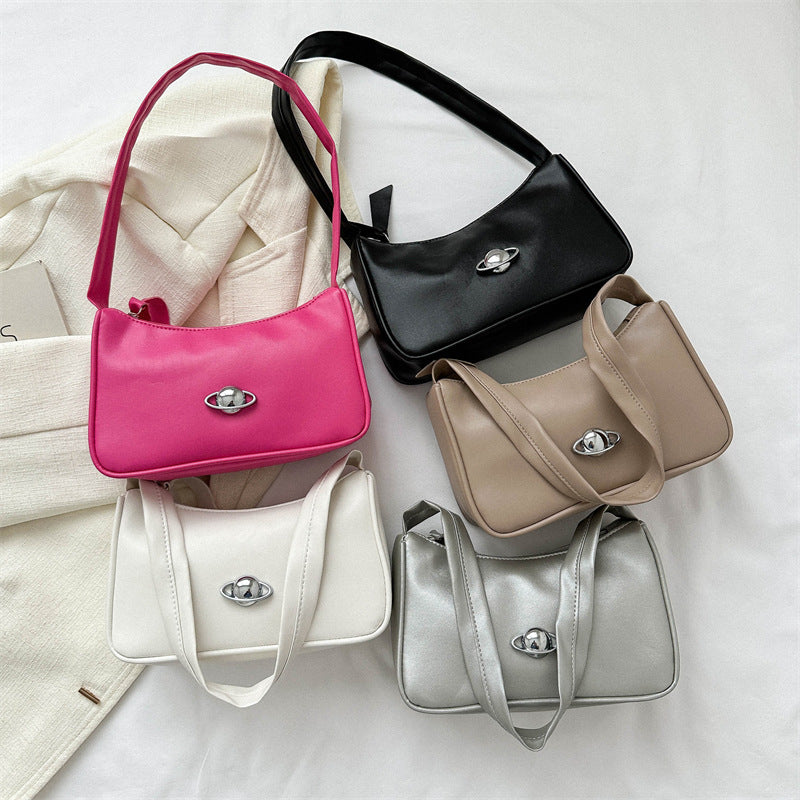 simple temperament pure color gentle shoulder bag