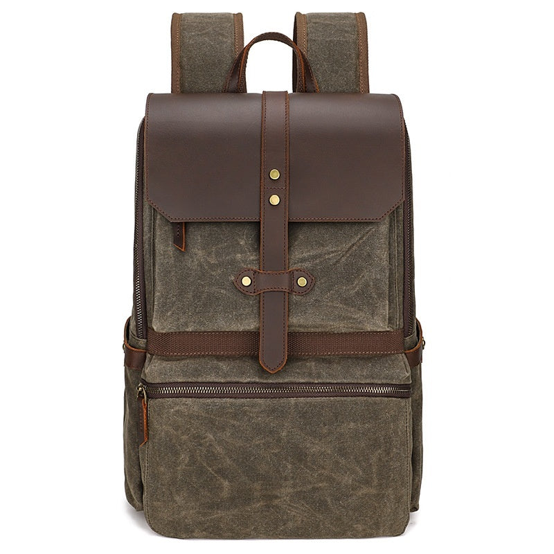 waterproof batik canvas backpack crazy horse leather mens bag