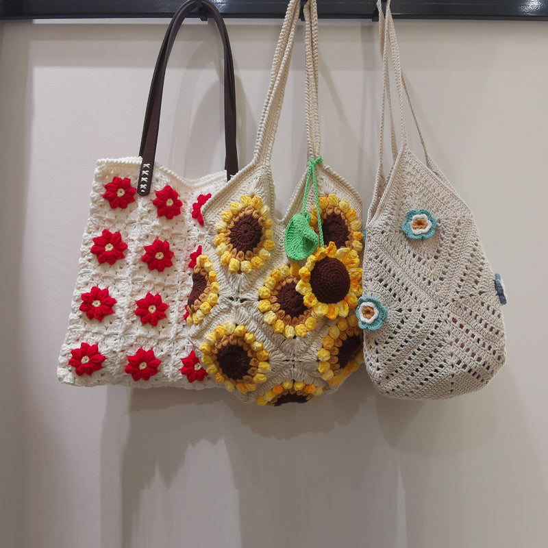 handmade diy wool woven three dimensional sunflower shoulder bag material package