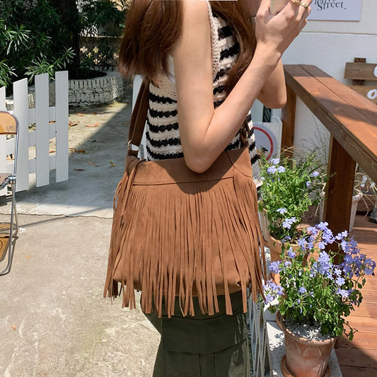 tassel retro crossbody fashionable all match simple shoulder bag