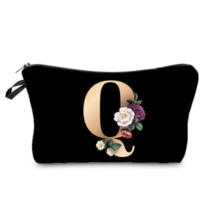 creative portable toiletry black background gold letter printing makeup storage bag