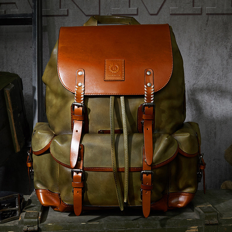 first layer leather mens large capacity travel backpack