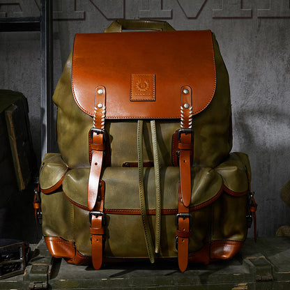 first layer leather mens large capacity travel backpack