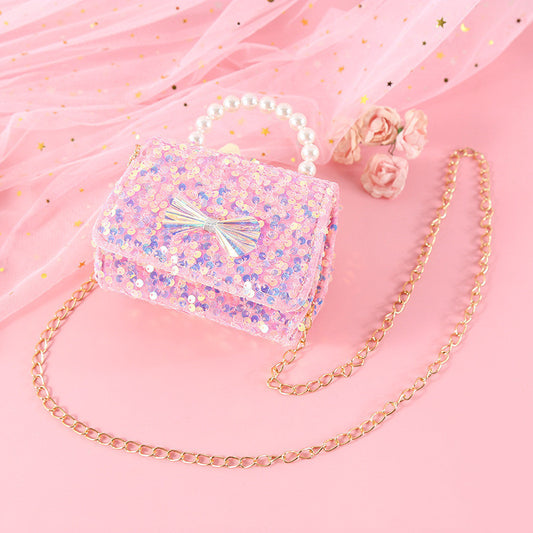 womens fashion pearl princess portable sequin bag