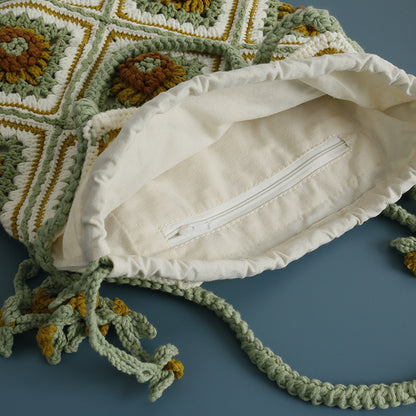 sweet wool crocheted drawstring shoulder bag